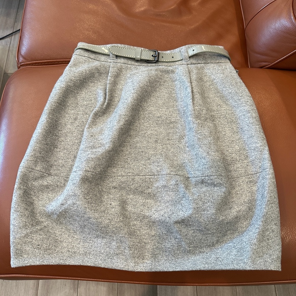 Gray Wool Bubble Skirt with Belt